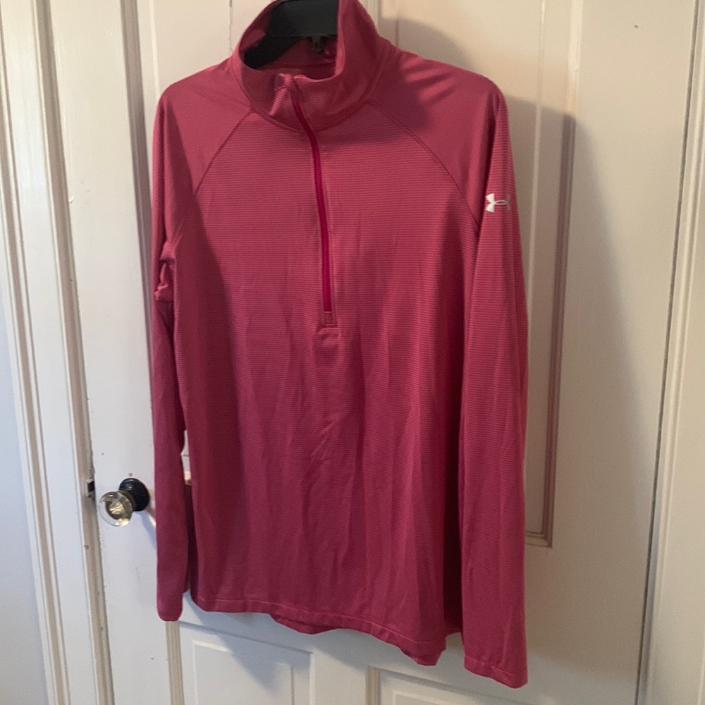 Under Armour lightweight activewear  zip striped raspberry and gray  like new